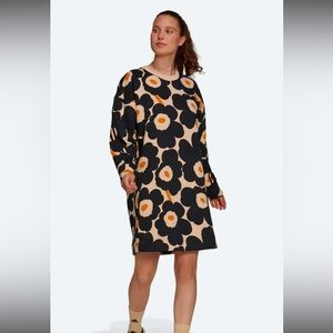 NWT Adidas x Marimekko Fleece Sweatshirt Floral Dress Halo Blush Pink Black LRG